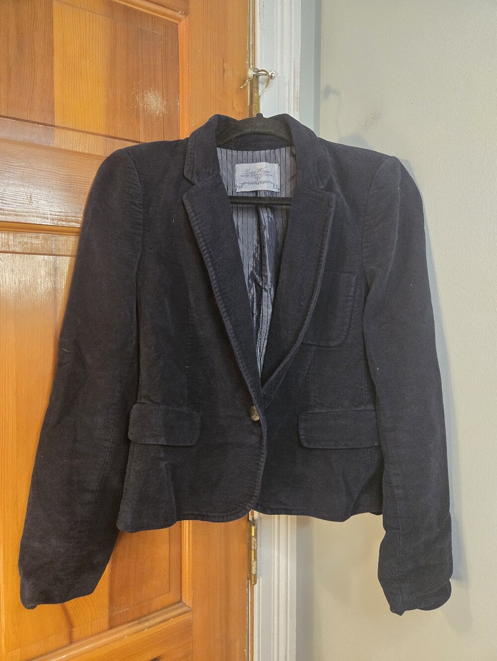 Vintage Zara Woman Navy Blue Velvet Blazer